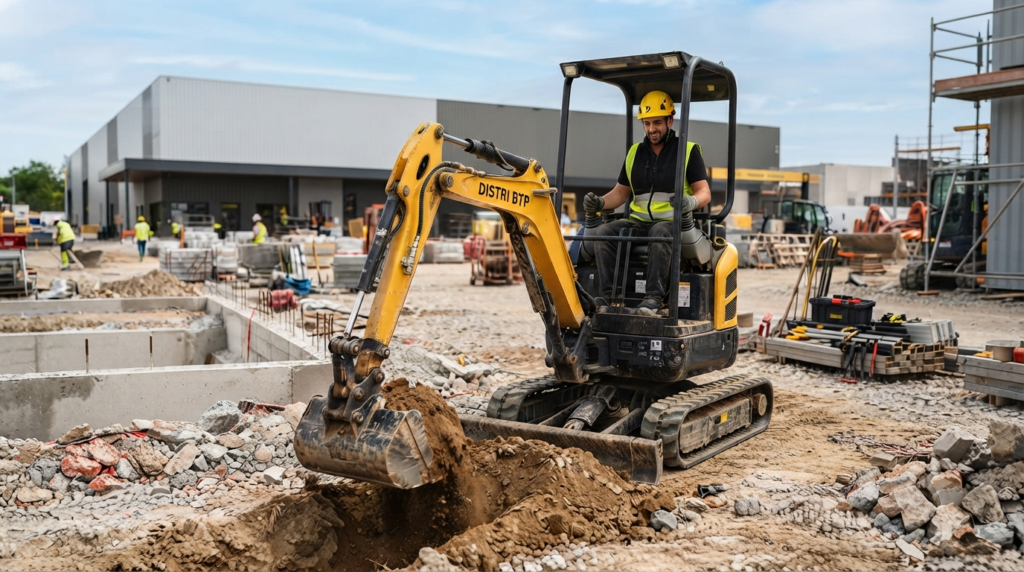 Mini Pelle sur un chantier de construction - Distri-BTP